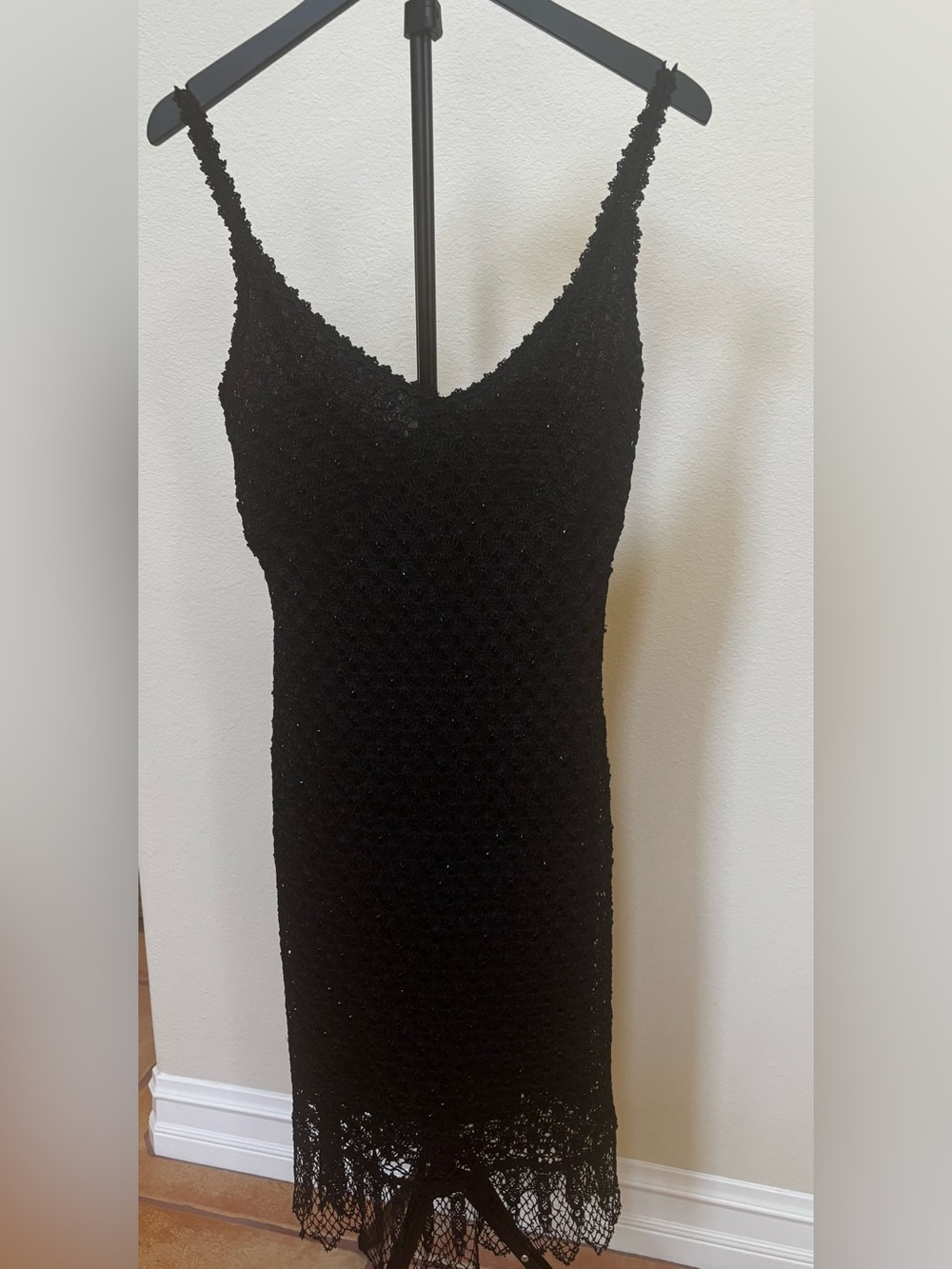 Carmen Marc Valvo Black Crochet Strapless Slip Dress